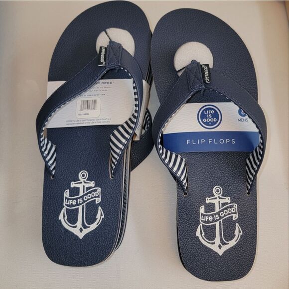 Life Is Good Blue w Nautical Anchor Sandals • Texture Sole • NEW • Sizes 7 8 9 - Picture 7 of 15